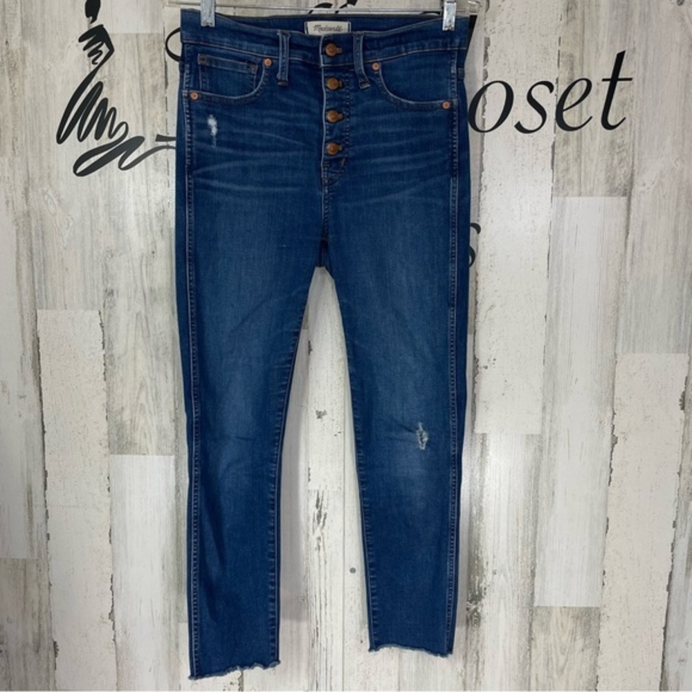 Madewell 10” High Rise Skinny Leg Medium‎ Wash Denim Jeans Distressed Sz 27